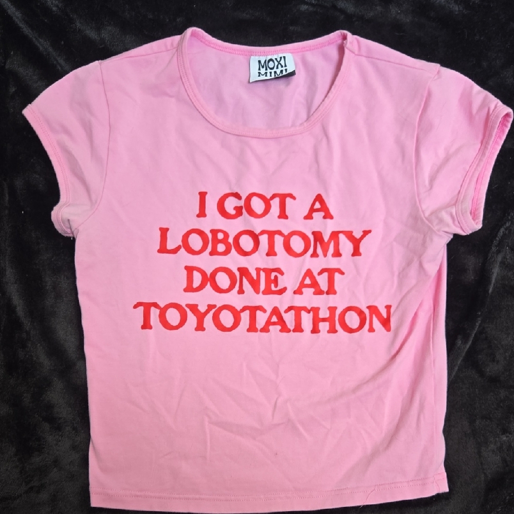 Pink Graphic Tee with Red Text